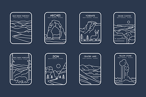 8 National Park Line Art Badges