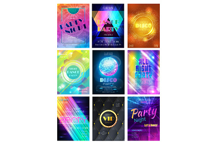 Party vector pattern disco club or nightclub poster background and night clubbing or nightlife backdrop illustration set of dancing and glittering discoball template, a Texture Illustration by RocketArt