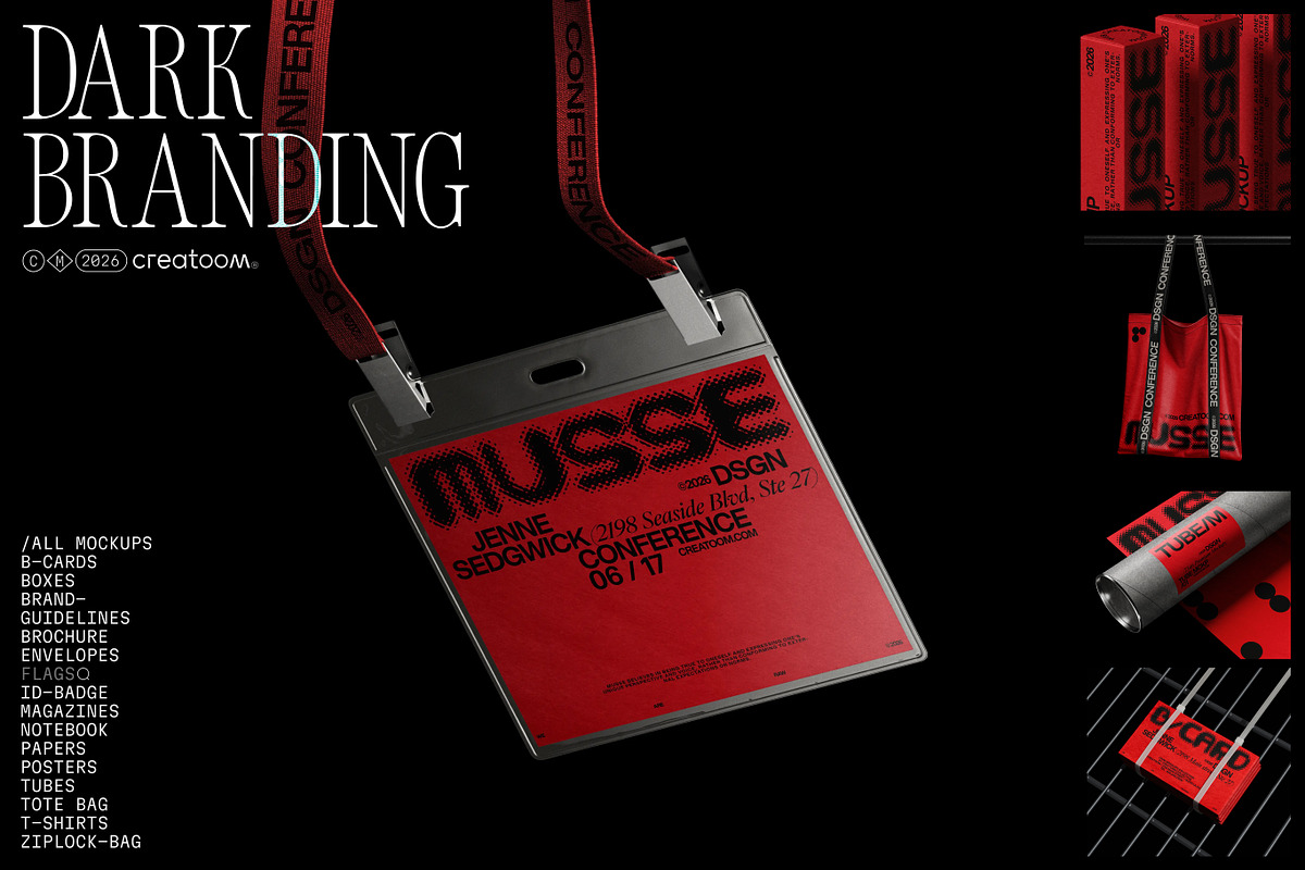 Musse - Dark branding mockups, a Product Mockup by Creatoom (Photo 1 of 12)