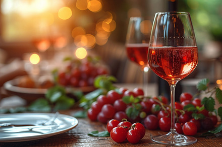 Two glasses of rose wine with fresh, a Food & Drink Photo by Elena Vagengeim