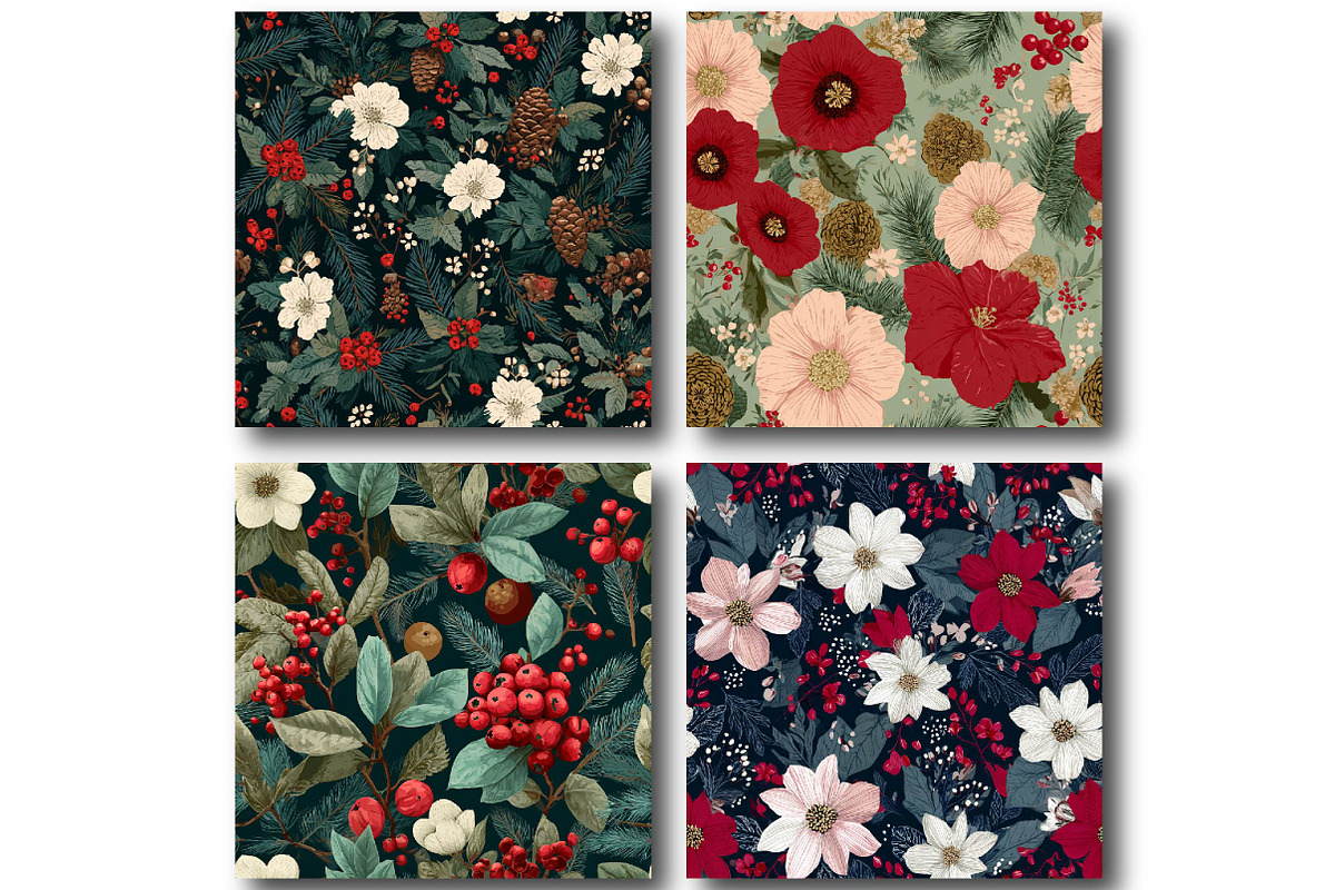Seamless Christmas Floral Digital, a Texture Illustration by DreamPrint404 (Photo 4 of 4)