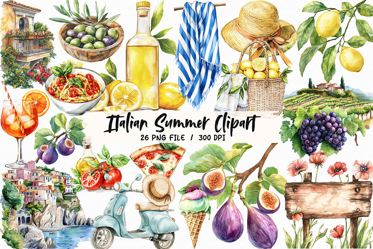 Italian Summer Clipart, an Illustration by Libby Wishes (Photo 1 of 7)