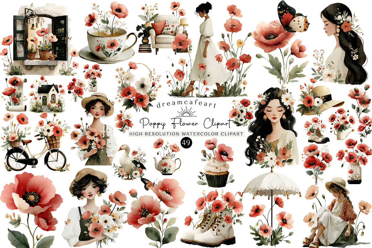 Poppy Flower Cottagecore Art, an Illustration by DreamCafeArt (Photo 1 of 6)