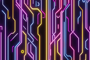 Seamless vibrant, abstract background featuring neon circuit patterns in pink,, a Pattern Graphic by Textures & Backgrounds