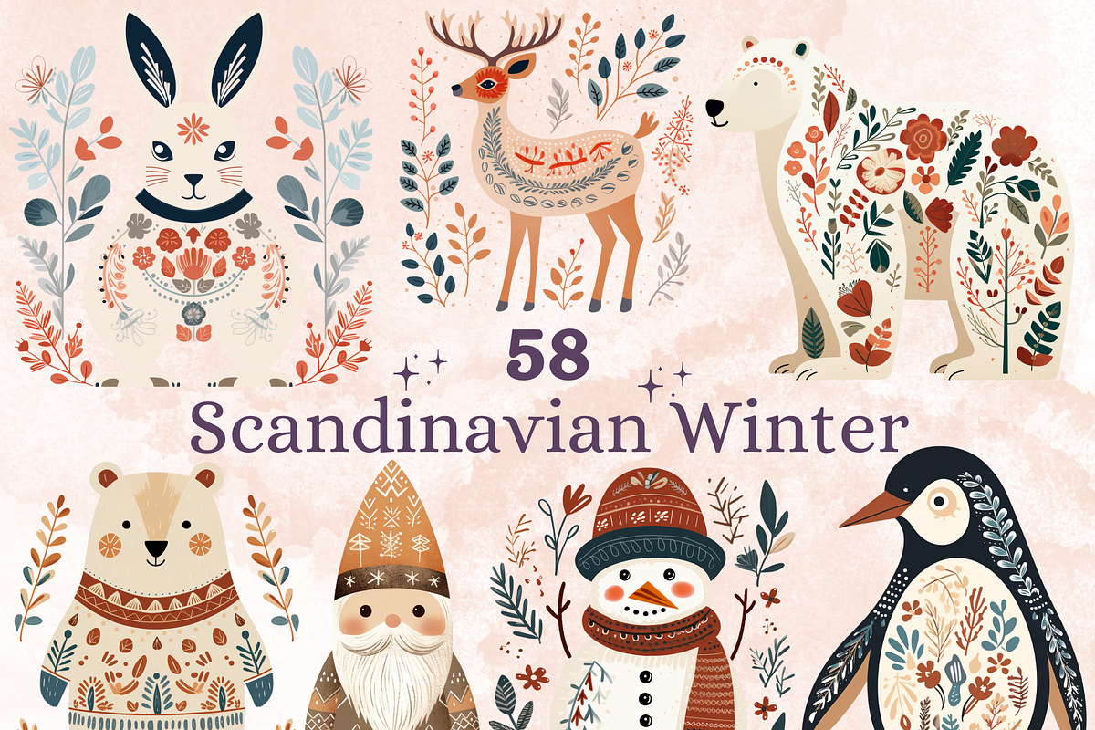 Scandinavian Winter Folk Art, a Seasonal Illustration by GiraffeCreative (Photo 1 of 6)