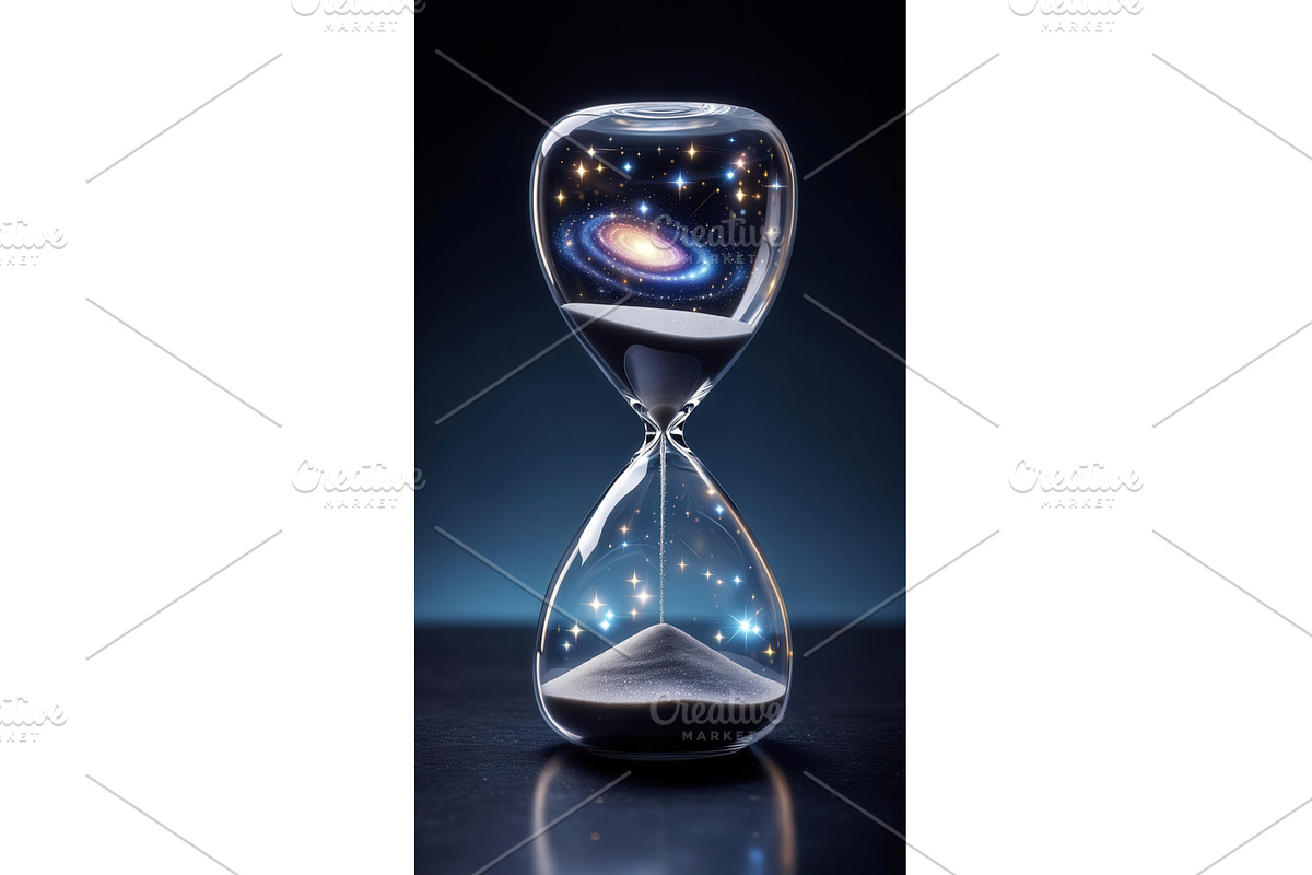 Conceptual hourglass with galaxy and, an Illustration by tilialucida