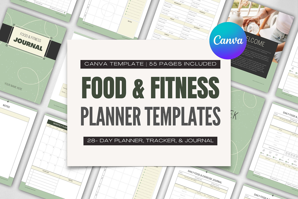Food and Fitness Planner | Canva, a Magazine Template by Designs by Darowan (Photo 1 of 8)