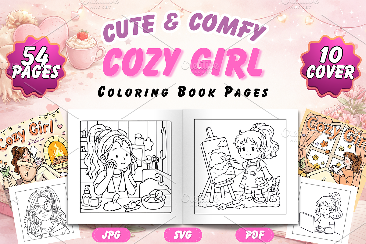 Cute & Comfy Cozy Girl Coloring Book, a Decorative Illustration by Neon Studio (Photo 1 of 3)