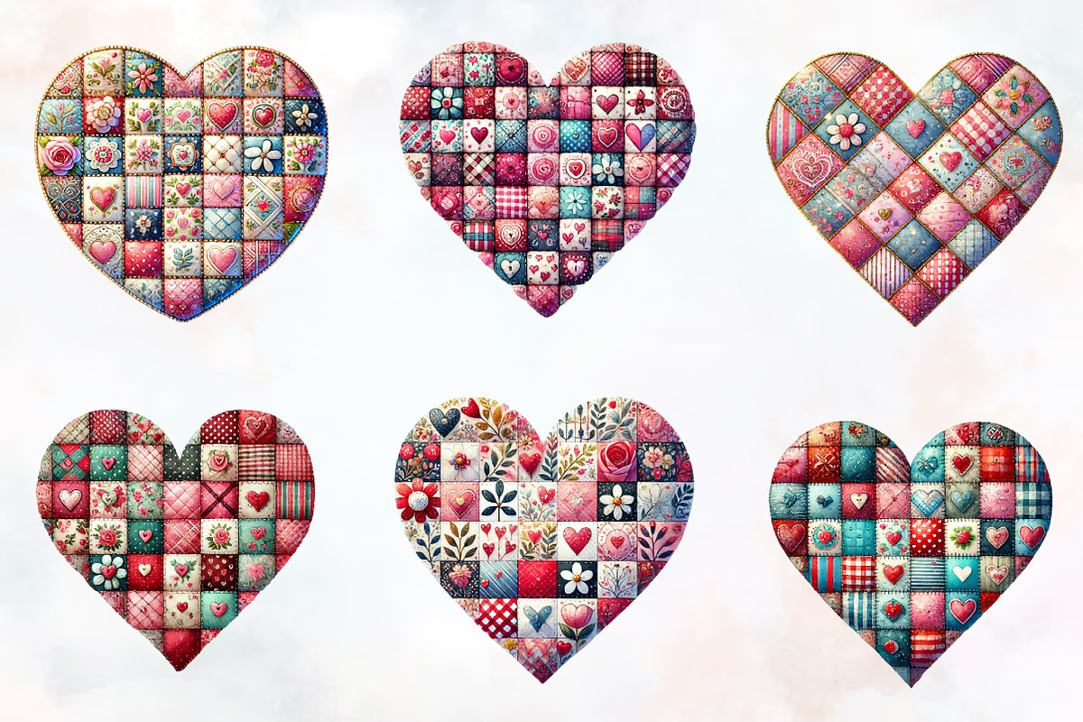 Patchwork heart valentine day Png, an Illustration by RobertsArt (Photo 3 of 7)