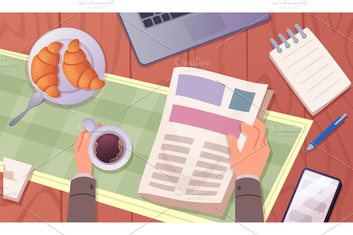 Newspaper. Business character, a Person Illustration by Onyx