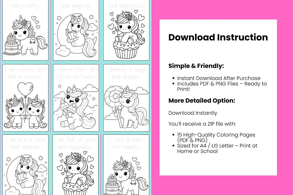 15 pages Unicorn coloring pages, an Animal Illustration by MS Designer (Photo 3 of 3)