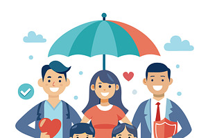 Happy diverse family under umbrella, a Person Illustration by SouravDesign