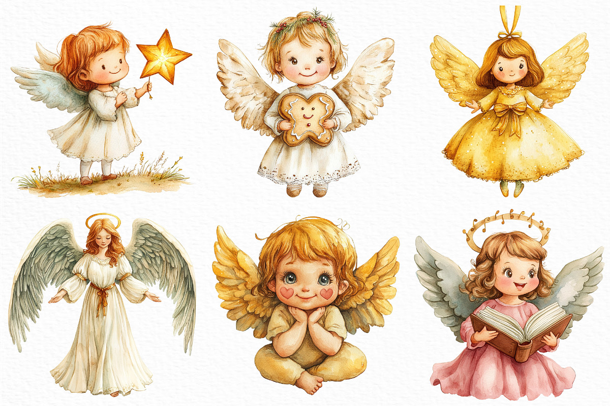 Watercolor Christmas Angel Clipart, an Illustration by Craft Nest (Photo 2 of 6)