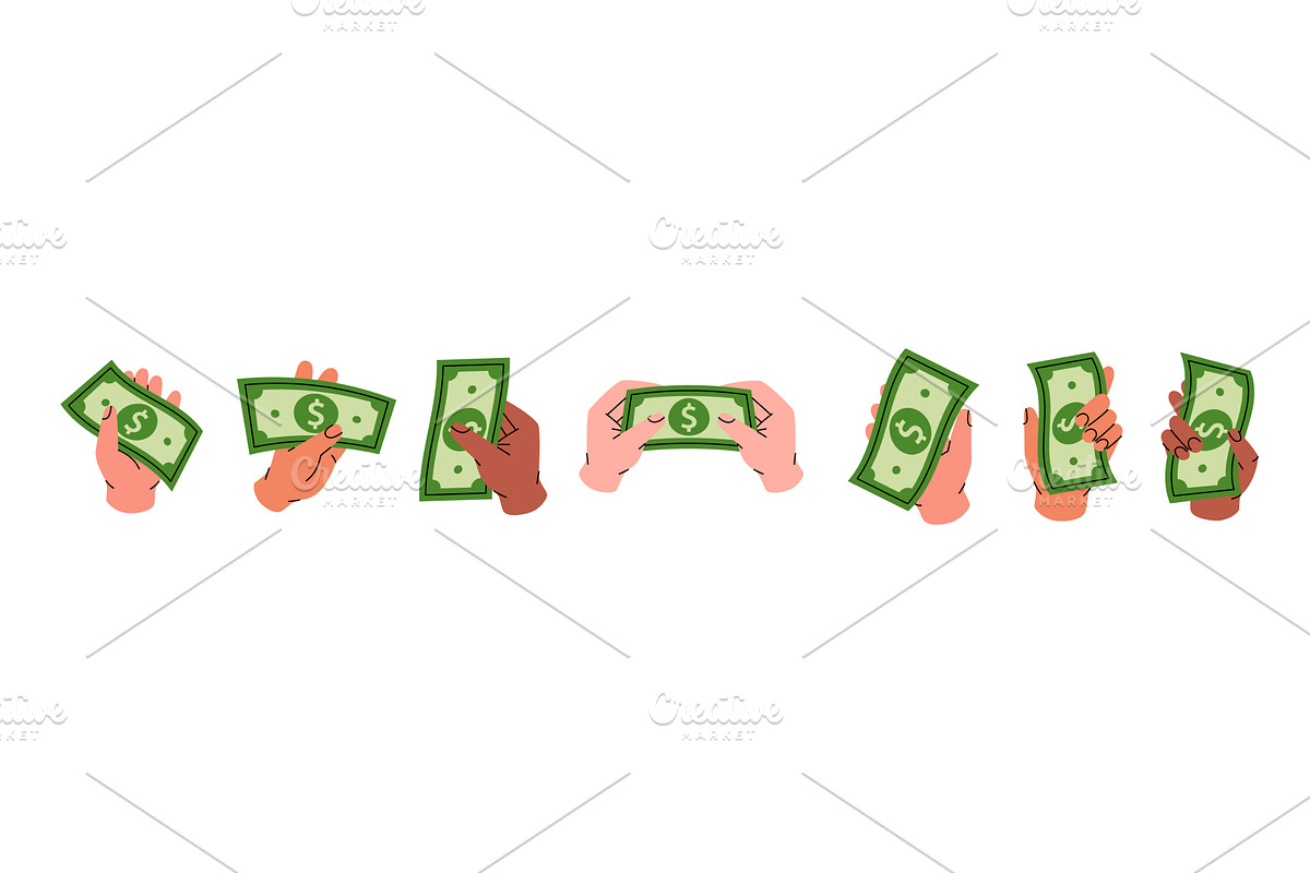Set of hand holding a dollar bill, a Finance Illustration by GraphiShop