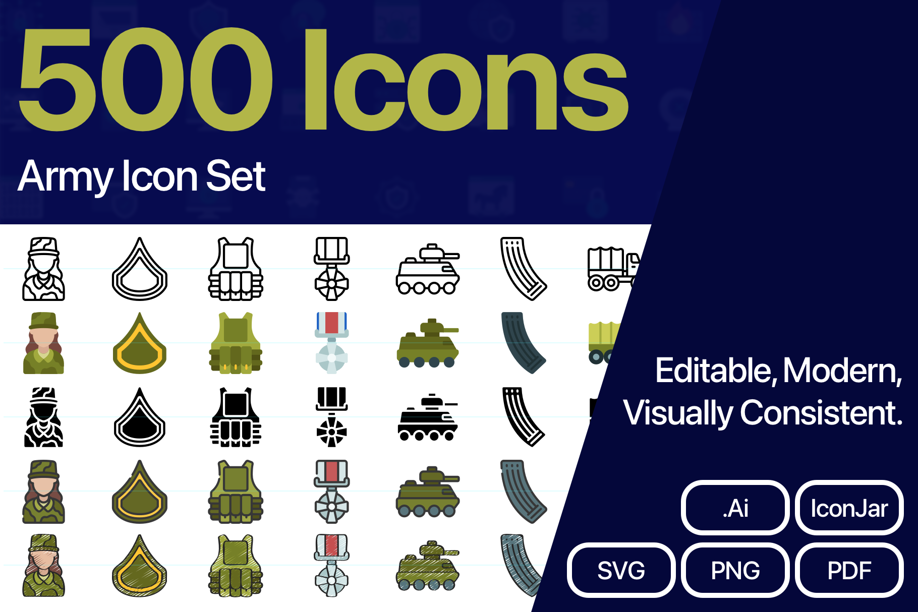 500 Army Vector Icons, an Outline Icon by Juicy Icons