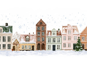 Winter houses in a snowy setting