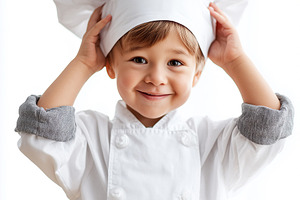 Smiling little boy dressed as a chef, a Food & Drink Photo by MistyDay