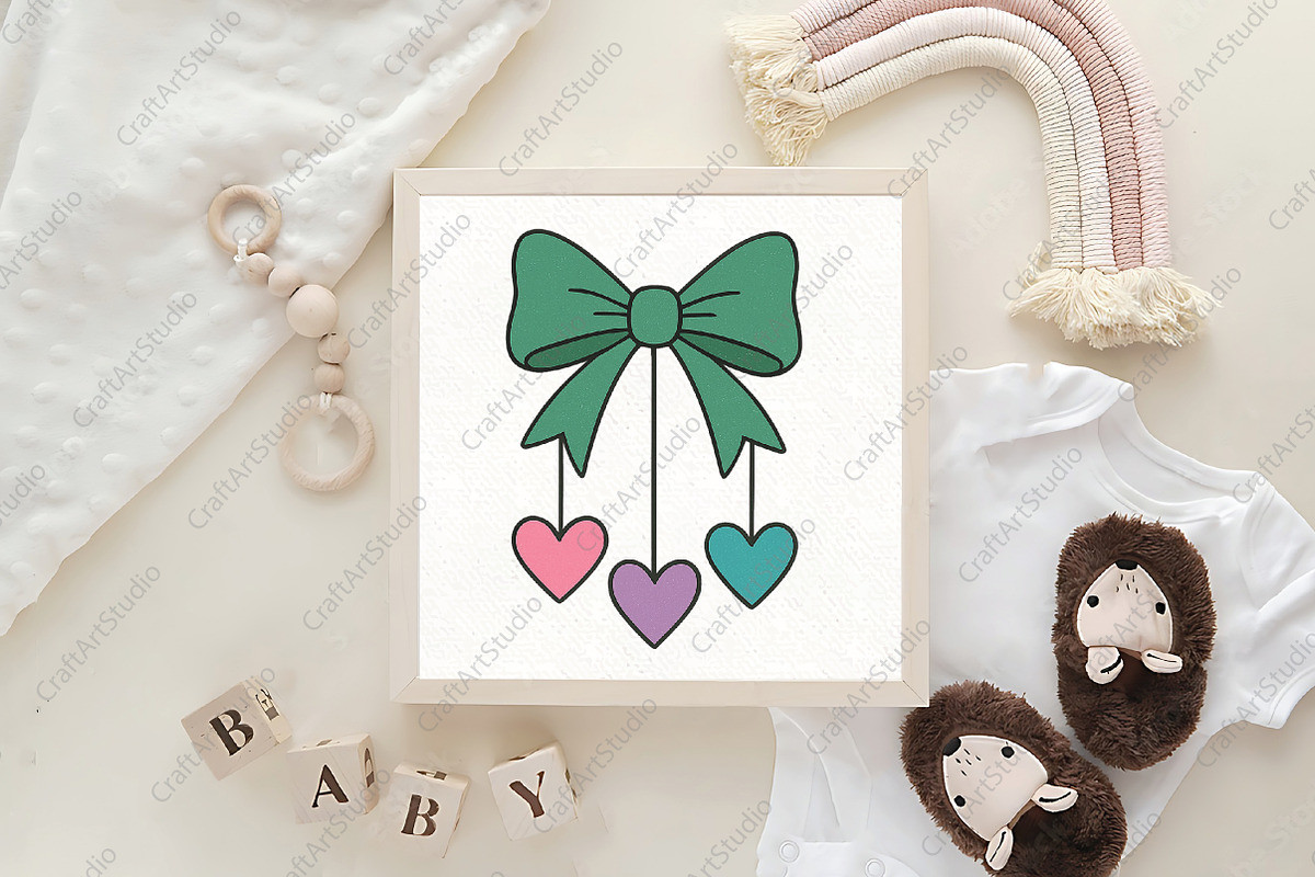 Bow and Dangling Hearts PNG, an Illustration by CraftArtStudio (Photo 4 of 4)