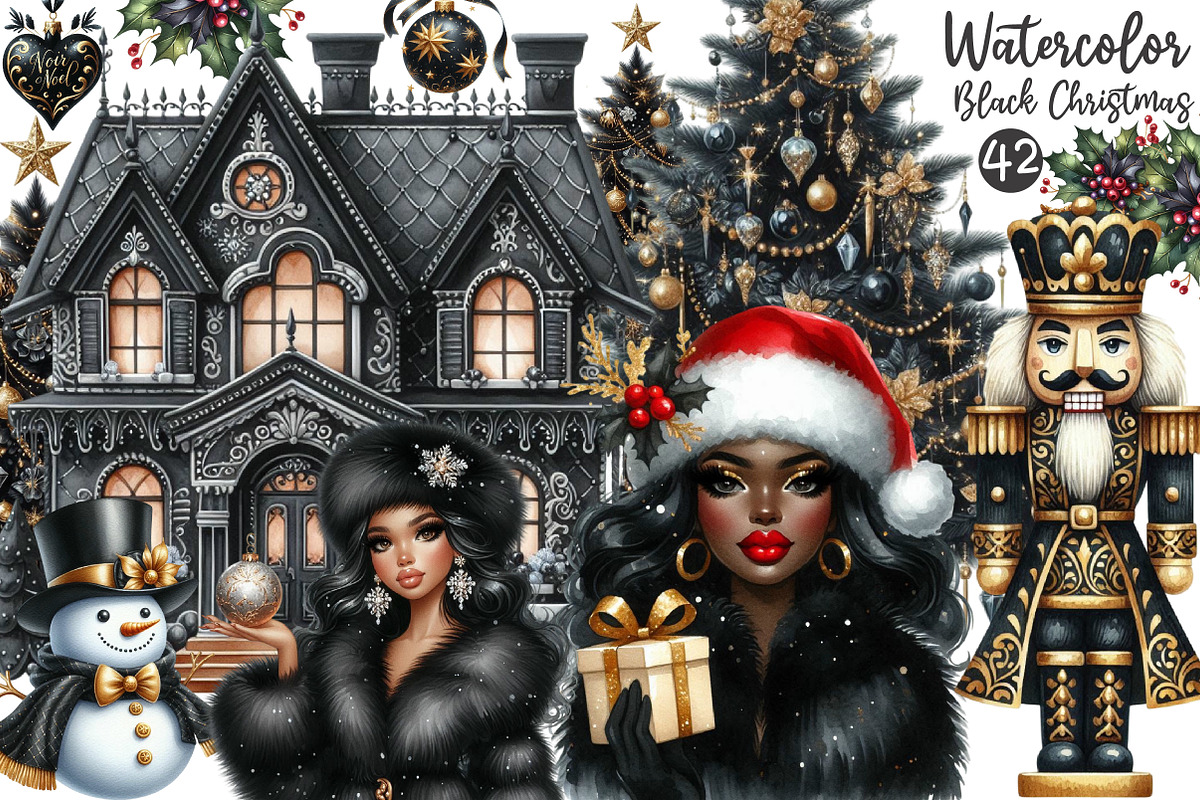 Luxury Black Christmas Clipart, an Illustration by OK Design (Photo 1 of 5)
