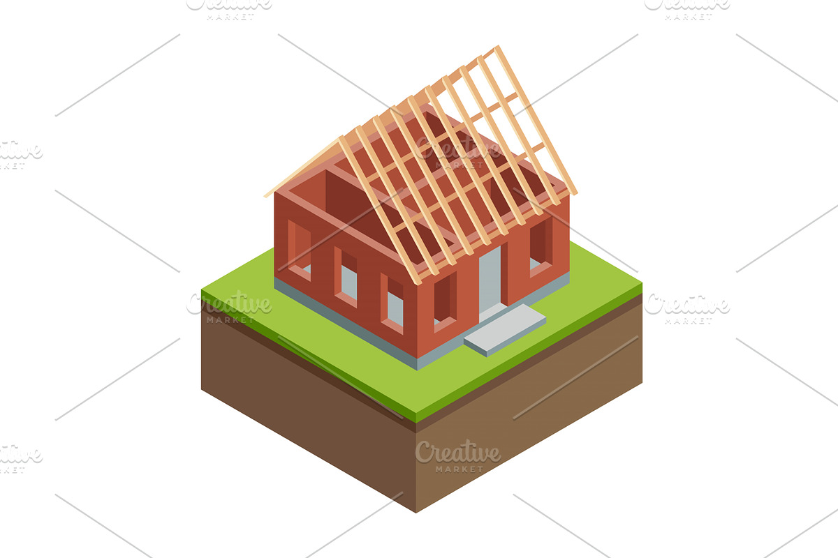 House construction Isometric stage, an Object Illustration by the8monkey