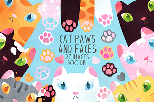 Cat Paws And Faces Clipart