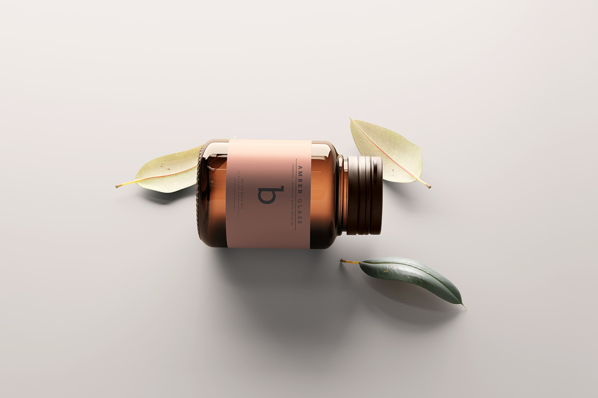 Amber Glass Bottle Mockups, a Cups & Container Mockup by pmvch (Photo 8 of 20)
