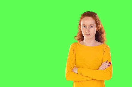 Close-up cheerful attractive redhead girl long healthy hair smil, a Person Photo by José Manuel Gelpi