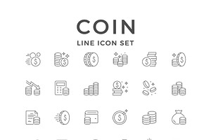Set line icons of coin