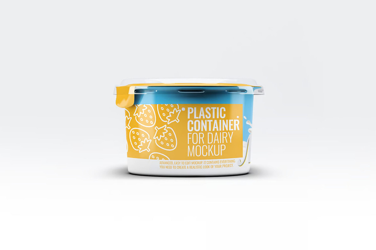 Plastic Container for Dairy Mock-Up, a Packaging Mockup by Se٧enStudio (Photo 6 of 8)