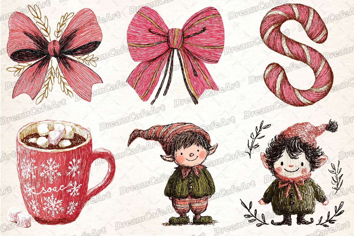 Cute Christmas Doodles Watercolor, an Illustration by DreamCafeArt (Photo 3 of 7)
