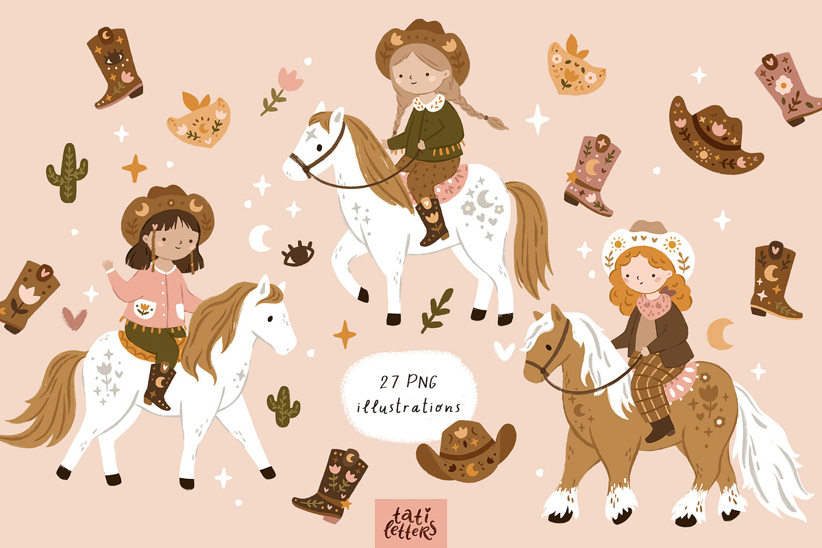 Cowgirl clipart and patterns, an Animal Illustration by tatiletters (Photo 9 of 9)