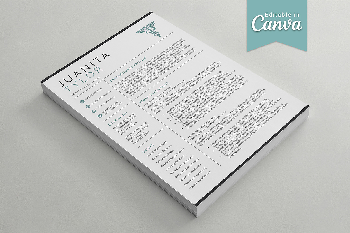 Nurse Resume Template Canva, a Resume Template by DesignDevisers (Photo 6 of 13)