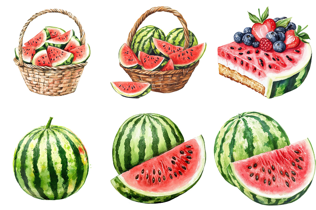 Summer Juicy Watermelon Clipart, an Illustration by cherrydesign (Photo 3 of 4)