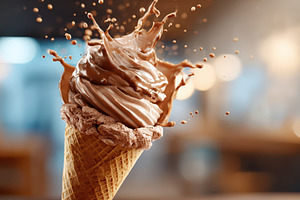 Chocolate soft serve in waffle cone with splash, a Food & Drink Photo by AlyaAnd