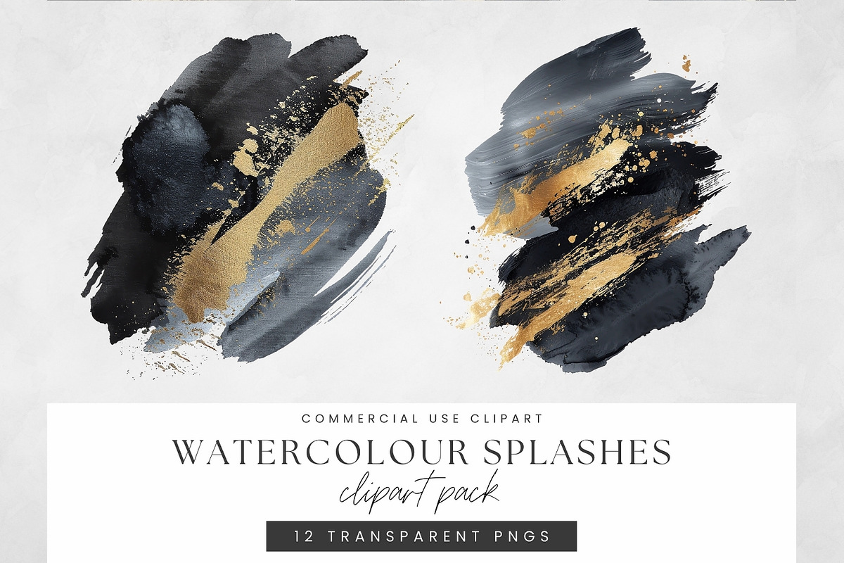 Black and Gold Watercolor Washes PNG, a Decorative Illustration by illuztrate (Photo 5 of 7)