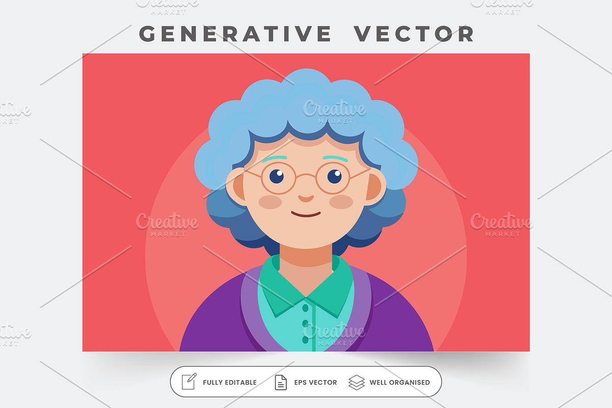 A grandma with blue curls, wearing g, a Graphic by Iftikhar Alam