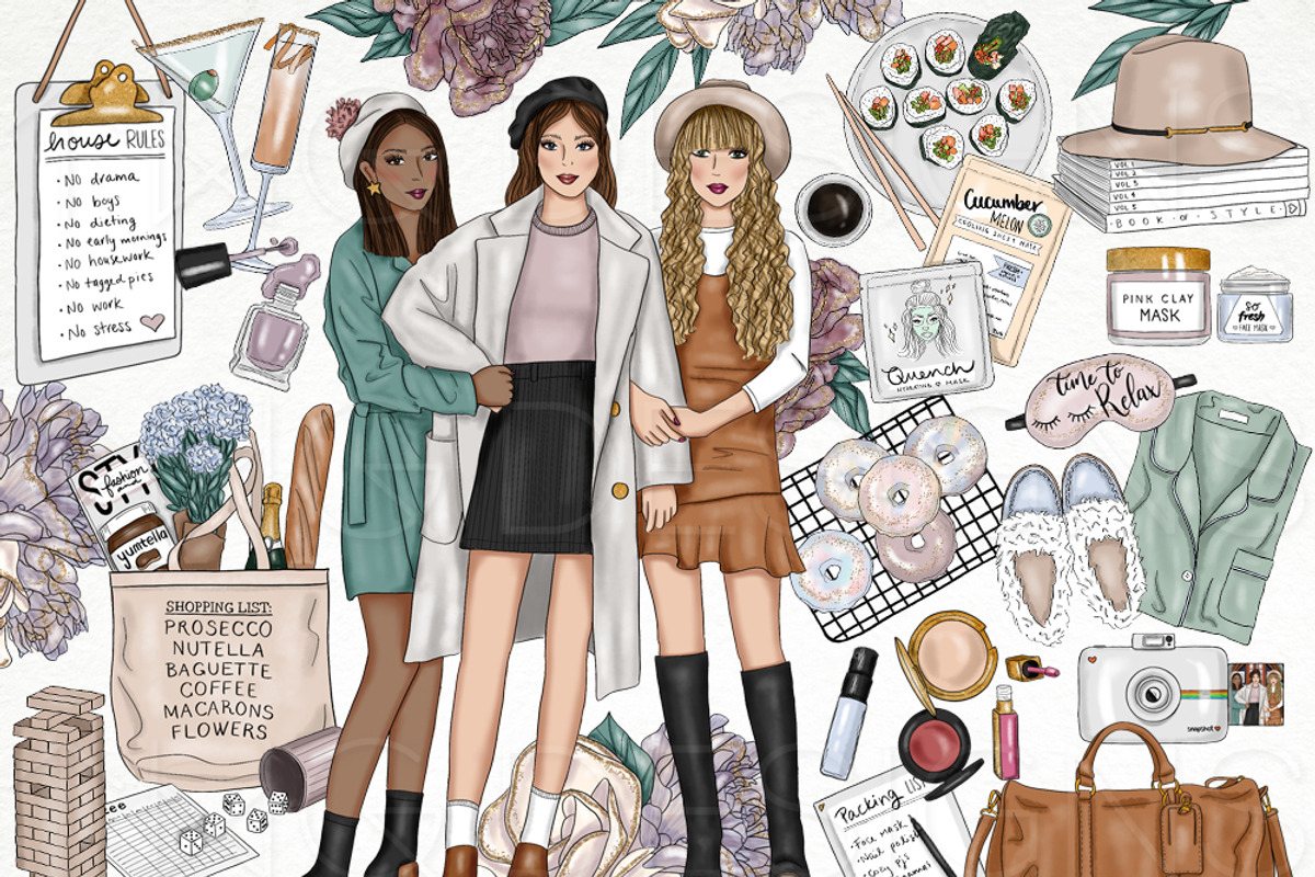 Best Friends Fashion Girl Clip Art, an Illustration by TWG Designs (Photo 1 of 3)