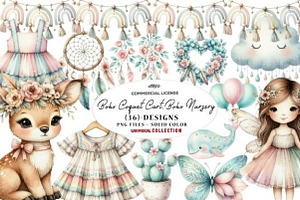 Boho Coquet Clipart,Boho Nursery, a Seasonal Illustration by CreationArt