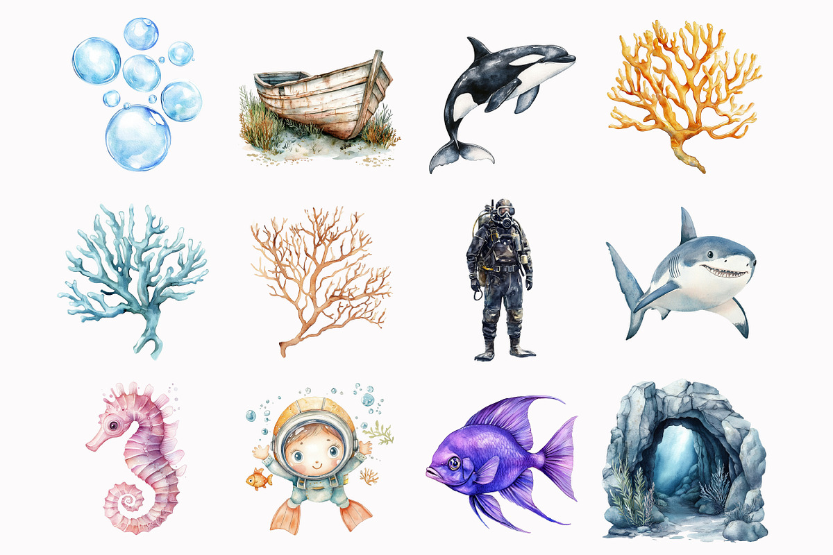 Watercolor Under The Sea Clipart, an Illustration by Design Market (Photo 4 of 5)