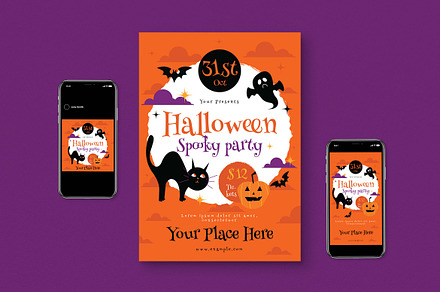 Halloween Spooky Party Flyer Set, a Flyer Template by graphicook