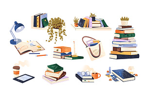 Book piles for reading set + posters, an Object Illustration by PaperTrident