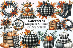 Black Gingham Autumn Clipart, an Illustration by CraftArtStudio