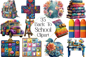 Patchwork Back to School Clipart, an Illustration by DreamPrint404