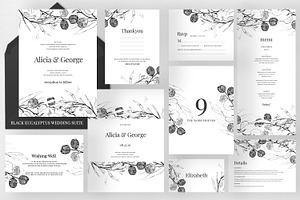 Black Eucalyptus Wedding Suite, an Invitation Template by Azka Creative