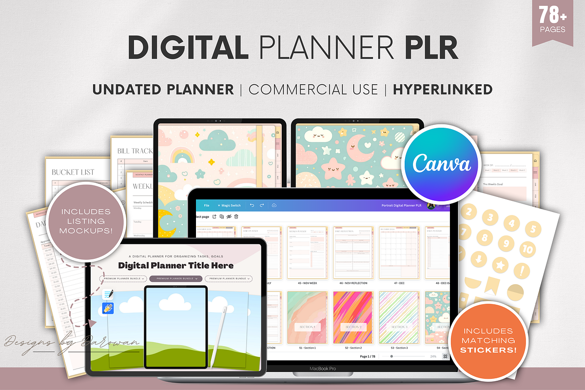 Undated Digital Planner PLR, a Marketing Template by Designs by Darowan (Photo 1 of 10)