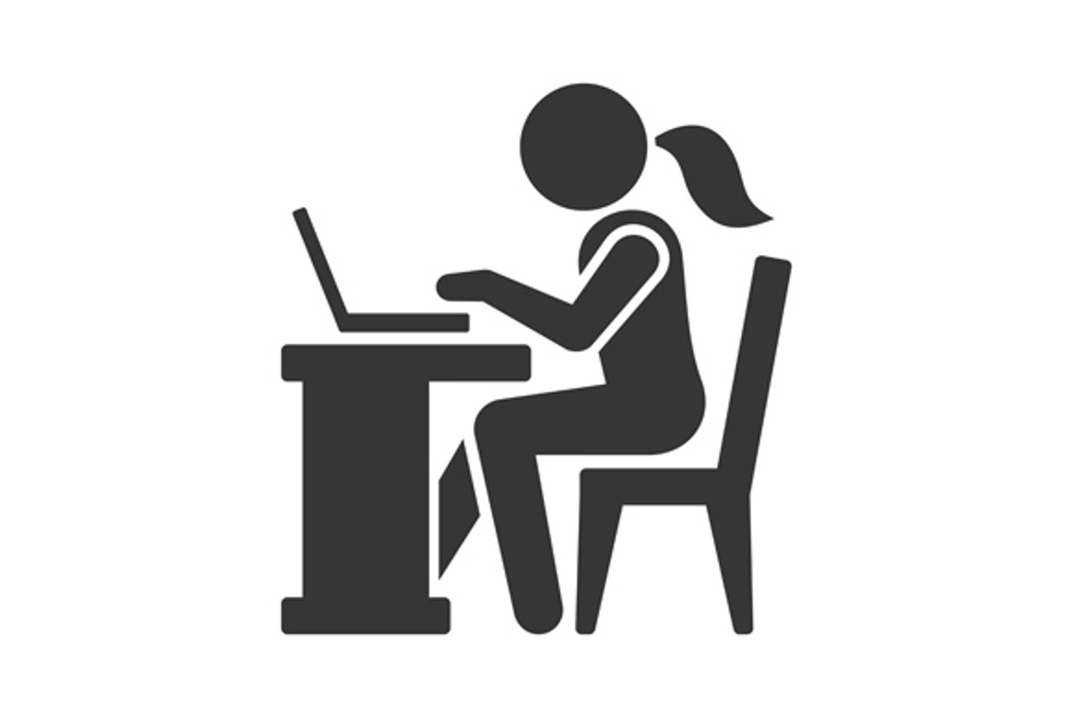 Businesswoman Working on Computer, an Icon by in8finity