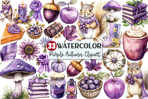 Watercolor Purple Autumn Clipart, an Illustration by Rose Art