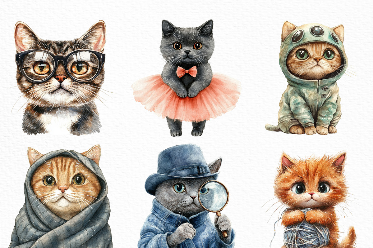 Quirky Cat Clipart Bundle, an Illustration by Craft Nest (Photo 2 of 6)