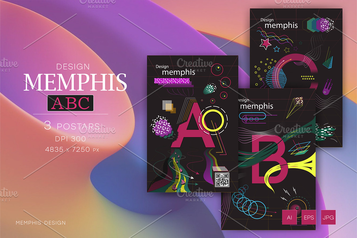 3 Memphis posters. Art., a Decorative Illustration by KENO Mascots (Photo 1 of 5)