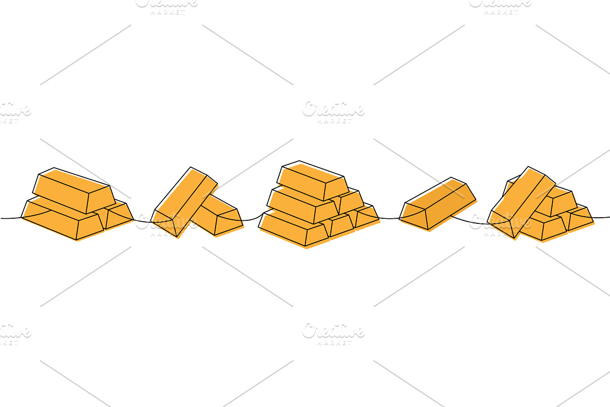 Set of gold bars stack one line, an Object Illustration by GraphiShop